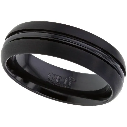 Black Zirconium Ring Uk With A Central Half Round Rail